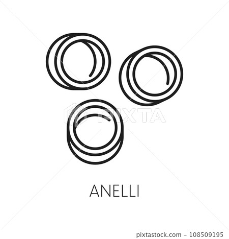 Anelli pasta thin line icon. Vector ring noodles of round shape, Italian cuisine dish. Vector traditional mediterranean food 108509195