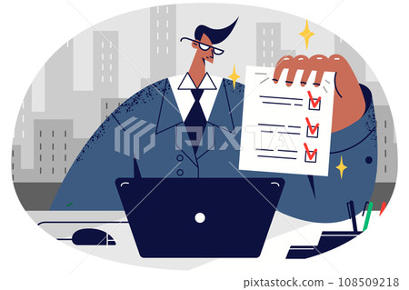 Proud businessman show tasks finished 108509218