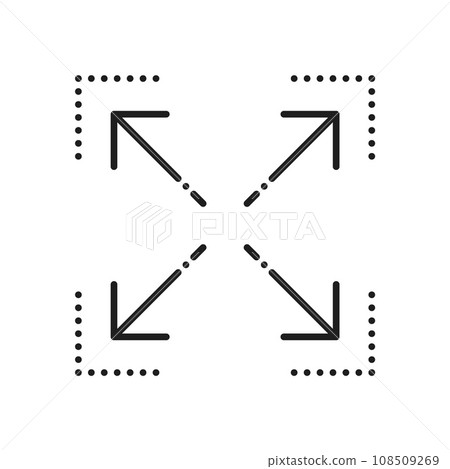 Resize and scale reduce expand zoom symbol outline icon. Vector compact size, change scale picture, full screen sign, size change and compression Resize and scale reduce expand zoom symbol outline icon. Vector compact size, change scale picture, full screen sign, size change and compression 108509269