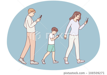Family with kid addicted to smartphones Family with kid addicted to smartphones 108509271