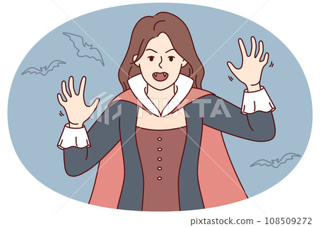 Young woman in Dracula costume for Halloween Young woman in Dracula costume for Halloween 108509272