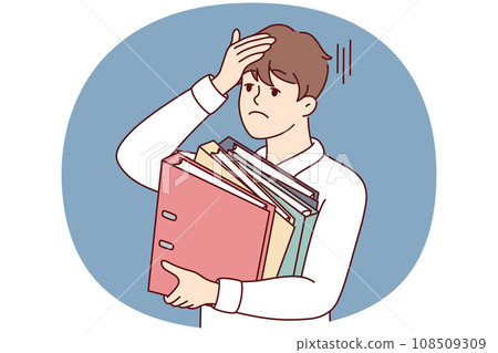 Stressed businessman with folder feel overworked 108509309