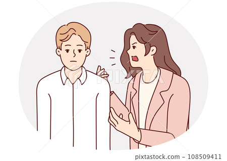 Mad wife shouting at ignorant husband 108509411