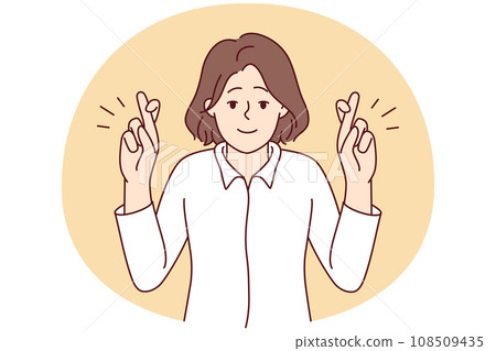 Smiling cross fingers make wish 108509435