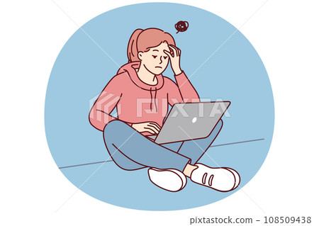 Female student work on computer have lack of motivation Female student work on computer have lack of motivation 108509438