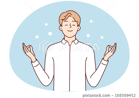 Happy man with mudra hands meditate 108509452