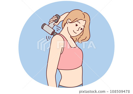 Woman massage back with electronic massager Woman massage back with electronic massager 108509478