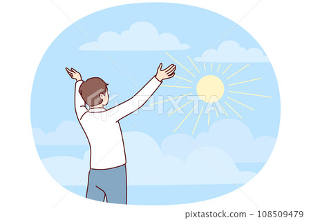 Happy man meet sun recover from mental problems Happy man meet sun recover from mental problems 108509479