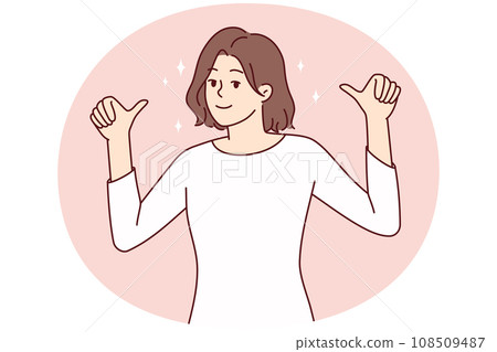 Happy woman point at herself 108509487
