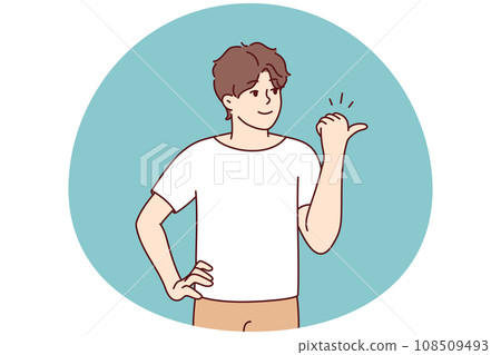 Smiling man point at good deal 108509493