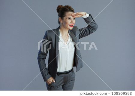 happy woman employee against grey 108509598