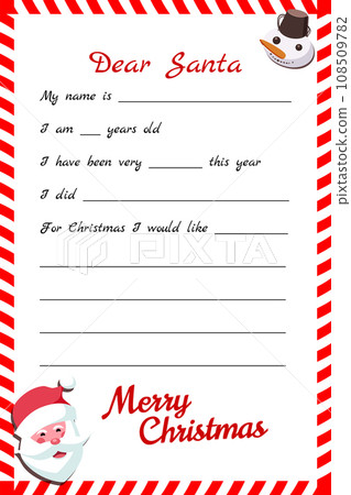 Christmas kid letter to Santa Claus template Christmas kid letter to Santa Claus template 108509782