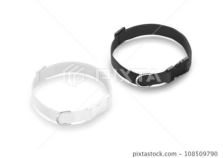 Blank black and white dog collar with plastic buckle mockup Blank black and white dog collar with plastic buckle mockup 108509790
