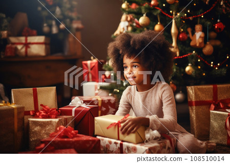 Happy Smiling Little Girl between Gifts Stock Photo - Image of