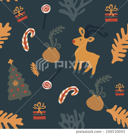 Vector isolated illustration of Christmas pattern with deer. Vector isolated illustration of Christmas pattern with deer. 108510043