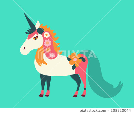 Vector isolated illustration of a unicorn. Drawing of an animal for children. Vector isolated illustration of a unicorn. Drawing of an animal for children. 108510044