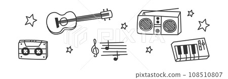 Music Element Line Doodle Style Drawing Vector Set 108510807