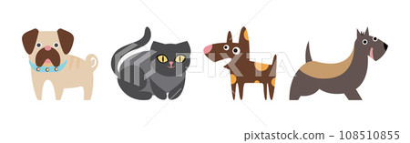 Cute Dog and Cat Breed as Domestic Pet Vector Set 108510855
