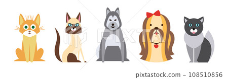 Cute Dog and Cat Breed as Domestic Pet Vector Set 108510856
