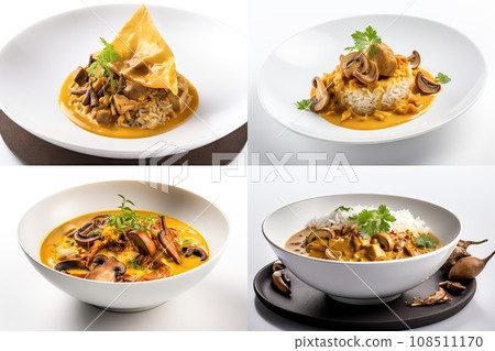 Mushroom Risotto, Rice with Mushrooms, Arborio Restaurant Portion, Abstract Generative AI Illustration 108511170