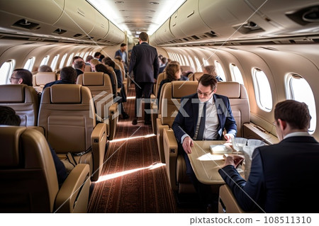 Aircraft Saloon, Comfortable Passenger Seats, Airplane Chairs, Air Board, Generative AI Illustration 108511310