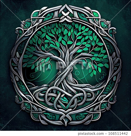 Metal Tree Logo, Walhalla Emblem, Silver Oak Tree Symbol, Abstract Generative AI Illustration Metal Tree Logo, Walhalla Emblem, Silver Oak Tree Symbol, Abstract Generative AI Illustration 108511442
