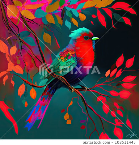 Tropical bird with color feather AI generative illustration 108511443