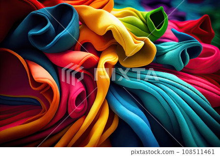 Colorful Textile Background, Vivid Wave Fabric Textured Pattern, Abstract Generative AI Illustration 108511461