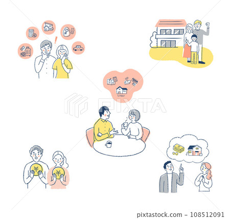 A set of multiple people thinking about money, investment, and asset management. 108512091