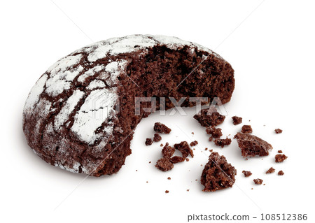 Chocolate brownie cookie isolated on white background with full depth of field Chocolate brownie cookie isolated on white background with full depth of field 108512386