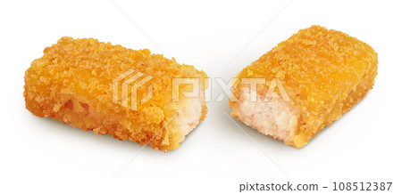 Fish finger or stick isolated on white background with full depth of field Fish finger or stick isolated on white background with full depth of field 108512387