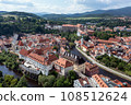 The historical part of Cesky Krumlov with Vltava river in summer time, UNESCO heritage in Bohemia. Czech Republic 108512624