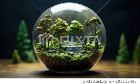 Glass globe with forest inside. Green planet, environmental conservation concept. 108513483