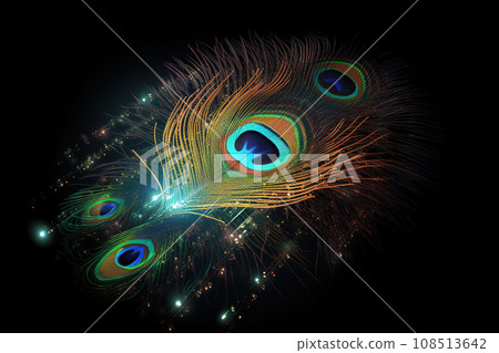Image of peacock's feathers with technology concept on black background. Animals. Image of peacock's feathers with technology concept on black background. Animals. 108513642