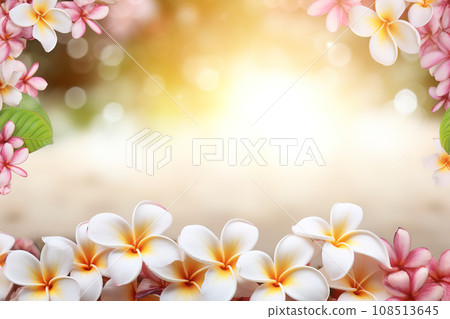 Image of Frangipani flowers blossom frame with empty space. Plumeria flowers. 108513645