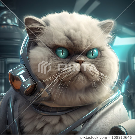 Futuristic of white persian cat with costumes using modern technology. Cat, Pets. 108513646