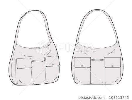 Multi-Compartment Bag with front pockets, hobo silhouette. Fashion accessory technical illustration. Vector satchel Multi-Compartment Bag with front pockets, hobo silhouette. Fashion accessory technical illustration. Vector satchel 108513745