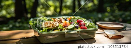 Lunchbox against the backdrop of the park 108513784