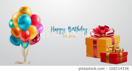 Festive birthday illustration with balloons and gift boxes Festive birthday illustration with balloons and gift boxes 108514336