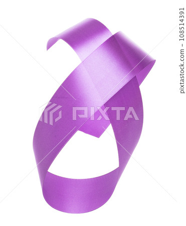 Purple Violet ribbon long straight fly in air with curve roll shiny. Purple Violet ribbon for present gift birthday party to wrap around decorate and make long straight. White background isolated Purple Violet ribbon long straight fly in air with curve roll shiny. Purple Violet ribbon for present gift birthday party to wrap around decorate and make long straight. White background isolated 108514391