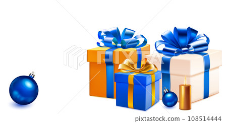 Colored gift boxes, candles and balls 108514444