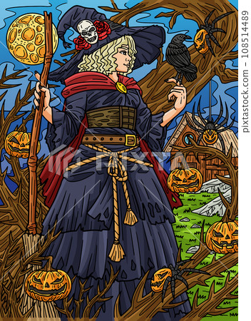 Halloween Witch and Broom Colored Cartoon Halloween Witch and Broom Colored Cartoon 108514489