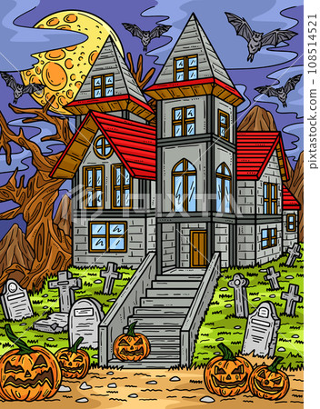 Halloween Haunted House Colored Cartoon Halloween Haunted House Colored Cartoon 108514521