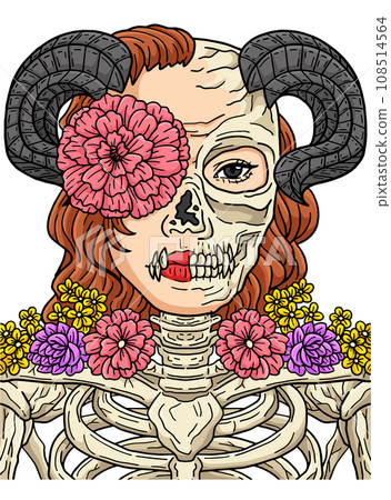 Halloween Skull Flower Cartoon Colored Clipart  108514564