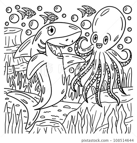Shark and Octopus Coloring Page for Kids 108514644