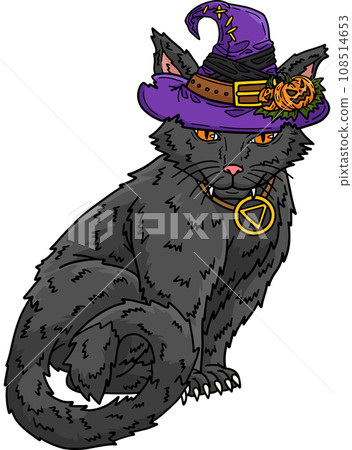 Halloween Cat with a Hat Cartoon Colored Clipart  108514653