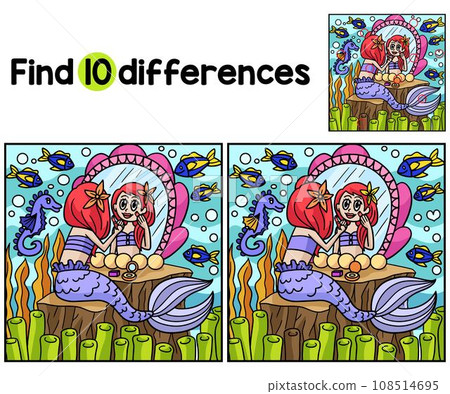 Mermaid Sitting In A Mirror Find The Differences Mermaid Sitting In A Mirror Find The Differences 108514695