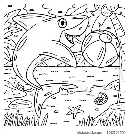 Shark Playing Beach Ball Coloring Page for Kids Shark Playing Beach Ball Coloring Page for Kids 108514701