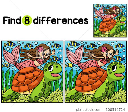 Mermaid And Turtle Find The Differences 108514724