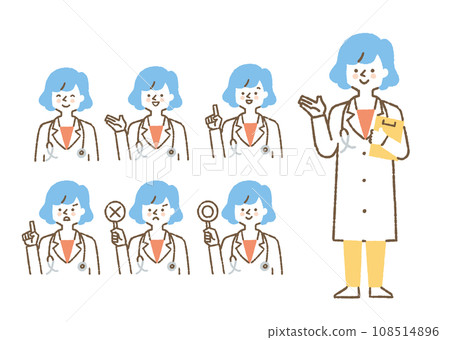Set of female doctors wearing white coats_color 108514896
